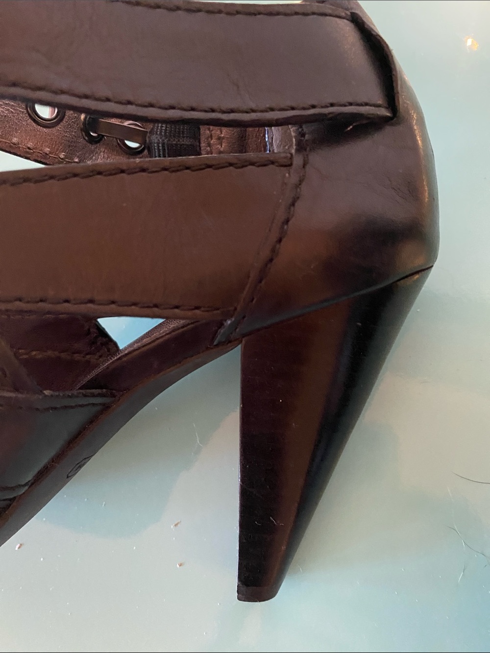 Coach Black Leather Strappy Peep-Toe Heels with Buckle - Picture 10 of 13
